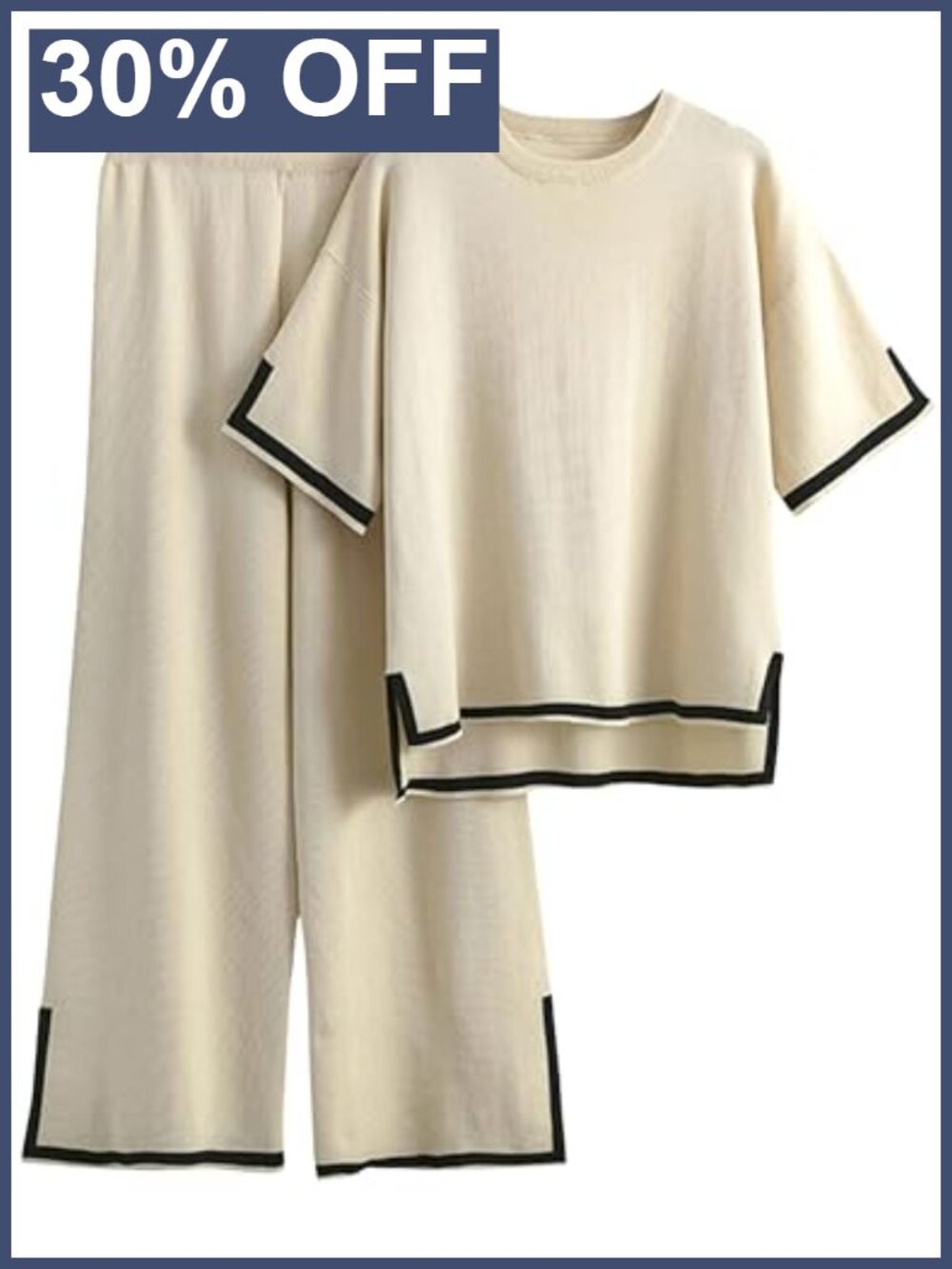 2 Piece Sweater Lounge Set Short Sleeve Knit Top Wide Leg Pants